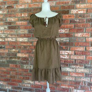 NWT J. Crew brown linen mini peasant boho dress S